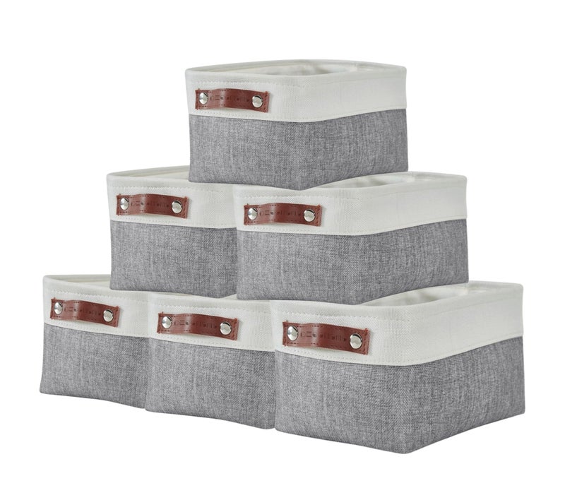 DECOMOMO Small Storage Basket, Closet Storage Bins, Baskets for Organizing Shelves (Grey & White, Small - 6 Pack) - Image 1