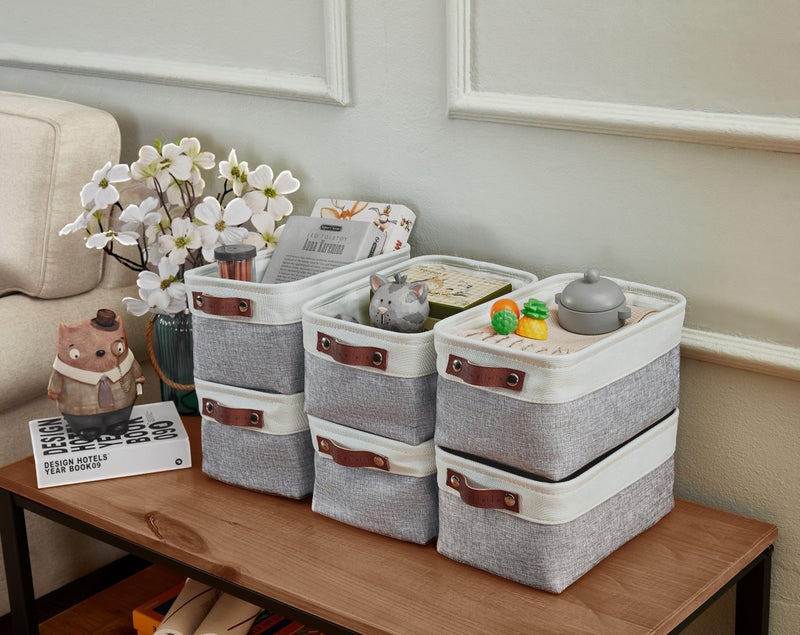 DECOMOMO Small Storage Basket, Closet Storage Bins, Baskets for Organizing Shelves (Grey & White, Small - 6 Pack) - Image 2