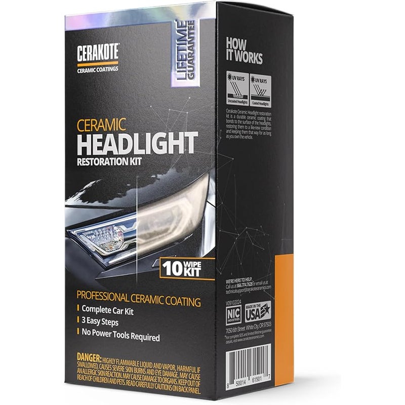 CERAKOTE ® Ceramic Headlight Restoration Kit – Guaranteed To Last As Long As You Own Your Vehicle – Brings Headlights back to Like New Condition - 3 Easy Steps - No Power Tools Required - Image 1