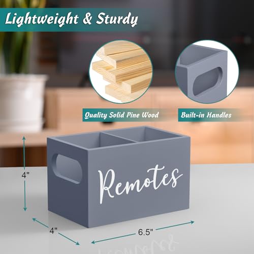 DRASTAR Remote Control Holder, Wood TV Remote Holder, Remote Storage Caddy, Remote Control Organizer (Gray, 2 Slots) - Image 3