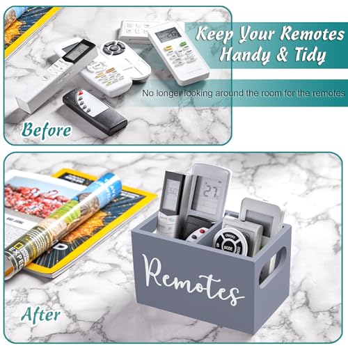 DRASTAR Remote Control Holder, Wood TV Remote Holder, Remote Storage Caddy, Remote Control Organizer (Gray, 2 Slots) - Image 2