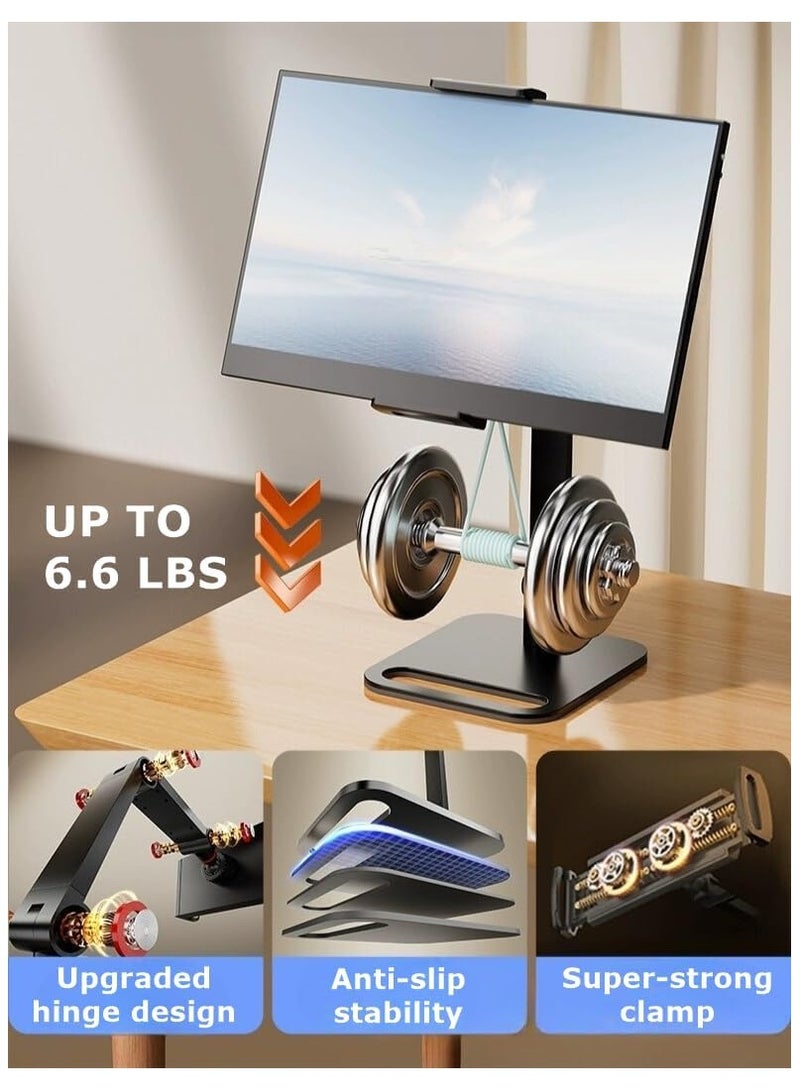 Portable Monitor/Tablet/iPad Clamp Holder Stand - 360° Degree Swivel Heavy-Duty Base - Fits 12-17.3 Inch Screens - Image 3