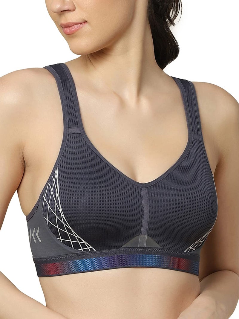 Triumph Triaction Cardio Cloud Bra for Women|Padded Non Wired Sports Bra|High Impact Wireless Full Coverage |Breathable Light Spacer Cup Workout Top|Crossable Cushioned Straps|Platinum|32D|Pack of 1 - Image 1