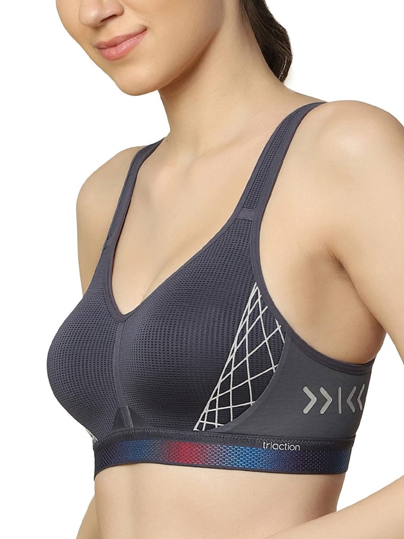 Triumph Triaction Cardio Cloud Bra for Women|Padded Non Wired Sports Bra|High Impact Wireless Full Coverage |Breathable Light Spacer Cup Workout Top|Crossable Cushioned Straps|Platinum|32D|Pack of 1 - Image 3