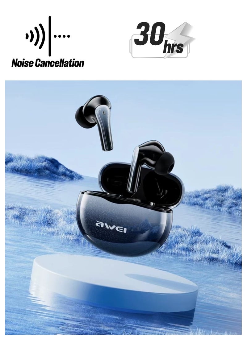 Awei - AWEI AWEI wireless earphones, in ear Bluetooth 5.3 earphones with 4 microphones ENC for clear calls, Bluetooth earphone touch control for 30 playback time, IPX6 waterproof TWS, lightweight earphones - Image 1