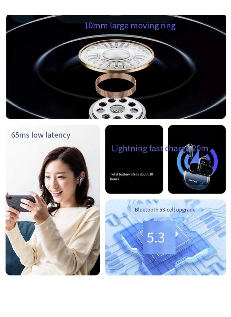 Awei - AWEI AWEI wireless earphones, in ear Bluetooth 5.3 earphones with 4 microphones ENC for clear calls, Bluetooth earphone touch control for 30 playback time, IPX6 waterproof TWS, lightweight earphones - Image 1