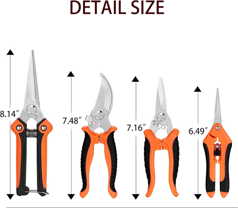 Topbooc 5 pack Garden Pruning Shears Stainless Steel Blades, Handheld Scissors Set with Gardening Gloves,Heavy Duty Garden Bypass Pruning Shears,Tree Trimmers Secateurs, Hand Pruner (Orange) - Image 4