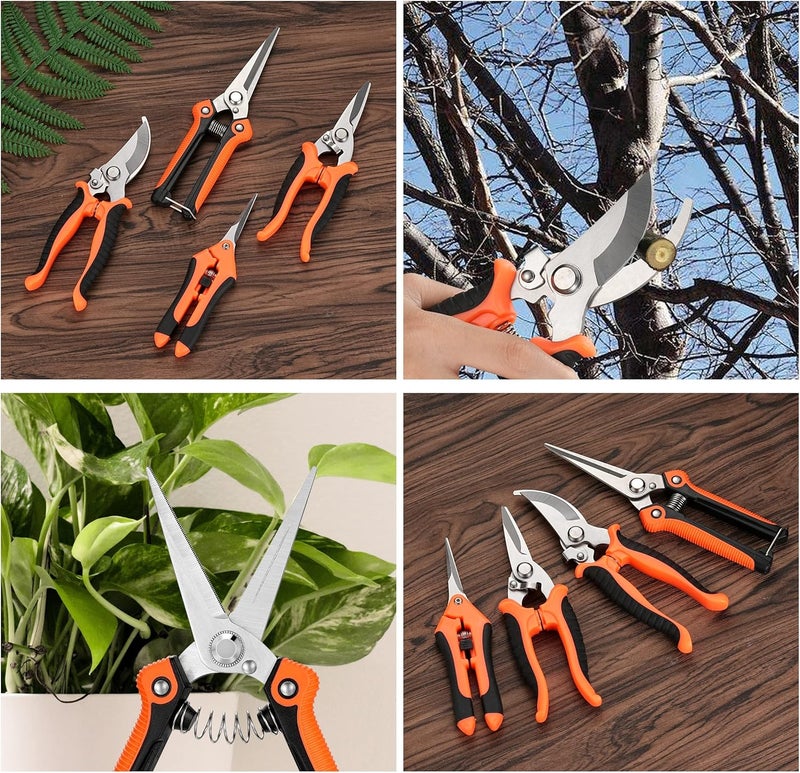 Topbooc 5 pack Garden Pruning Shears Stainless Steel Blades, Handheld Scissors Set with Gardening Gloves,Heavy Duty Garden Bypass Pruning Shears,Tree Trimmers Secateurs, Hand Pruner (Orange) - Image 5