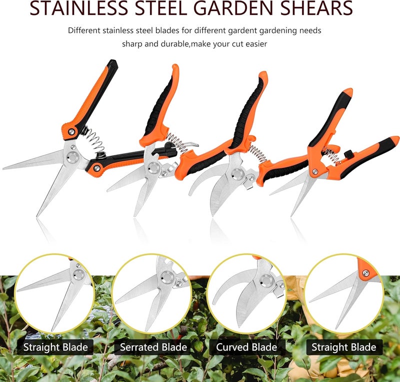 Topbooc 5 pack Garden Pruning Shears Stainless Steel Blades, Handheld Scissors Set with Gardening Gloves,Heavy Duty Garden Bypass Pruning Shears,Tree Trimmers Secateurs, Hand Pruner (Orange) - Image 2