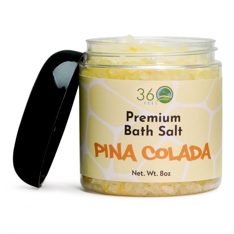 360Feel Pina Colada Bath Salt Vegan Crueltyfree Body Scrub Detox Exfoliate for Smooth Radiant Skin Use as Bath Soak for Relaxation Moisturization