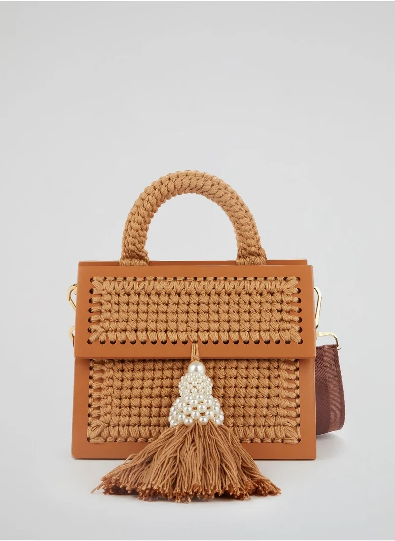 0711 Tbilisi Brown Copa Pearl Embellished Tassel Purse