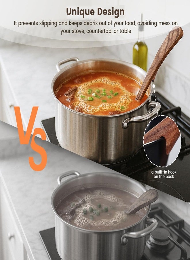 هانزغو مغرفة خشبية من هانزجو للطبخ، ملاعق شوربة خشبية، ملعقة تقديم من خشب الساج الطبيعي، مغرفة بمقبض طويل 9 بوصات لتقليب المرق والصلصة والعصيدة، هدايا الانتقال إلى منزل جديد - Image 3