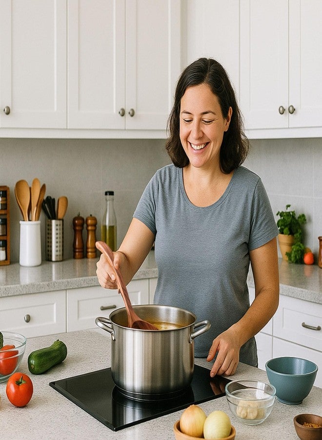 هانزغو مغرفة خشبية من هانزجو للطبخ، ملاعق شوربة خشبية، ملعقة تقديم من خشب الساج الطبيعي، مغرفة بمقبض طويل 9 بوصات لتقليب المرق والصلصة والعصيدة، هدايا الانتقال إلى منزل جديد - Image 5