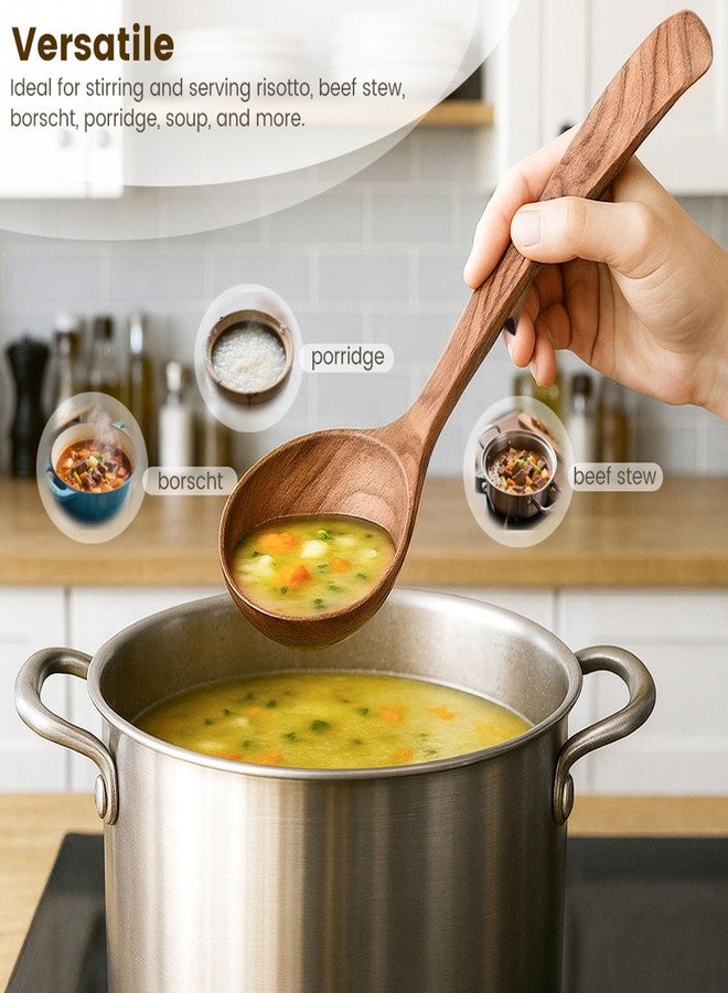 هانزغو مغرفة خشبية من هانزجو للطبخ، ملاعق شوربة خشبية، ملعقة تقديم من خشب الساج الطبيعي، مغرفة بمقبض طويل 9 بوصات لتقليب المرق والصلصة والعصيدة، هدايا الانتقال إلى منزل جديد - Image 2