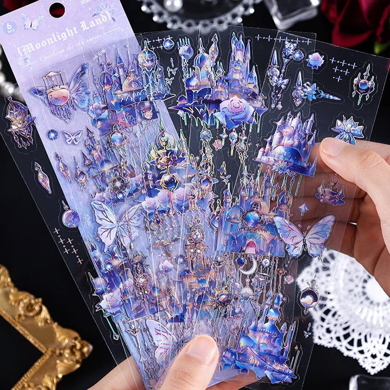 YGONTAK Glitter Stickers Aesthetic Castle Stickers for Scrapbook Journaling Water Bottle Laptop Phones Scrapbooking Supplies Waterproof PET Journal Sticker Decals - Image 1