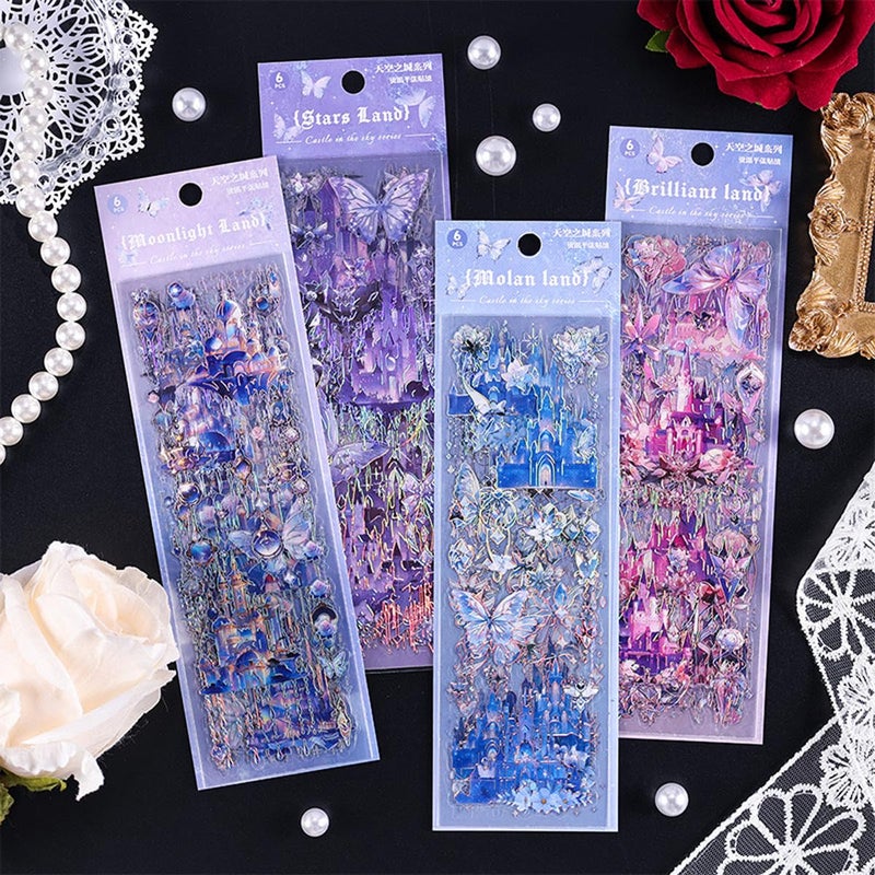 YGONTAK Glitter Stickers Aesthetic Castle Stickers for Scrapbook Journaling Water Bottle Laptop Phones Scrapbooking Supplies Waterproof PET Journal Sticker Decals - Image 2