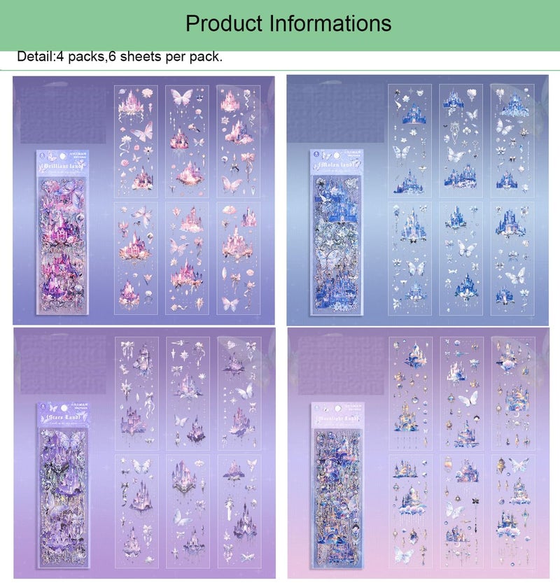 YGONTAK Glitter Stickers Aesthetic Castle Stickers for Scrapbook Journaling Water Bottle Laptop Phones Scrapbooking Supplies Waterproof PET Journal Sticker Decals - Image 4