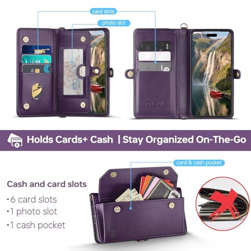 DJBull for iPhone 17 Pro Max 6.9" Wallet Case with Card Holder, Shoulder and Wristlet Straps, Soft PU Leather, Magnetic Snap, Flip Phone Case for Women Men for Apple 17 Pro Max Purple - Image 5