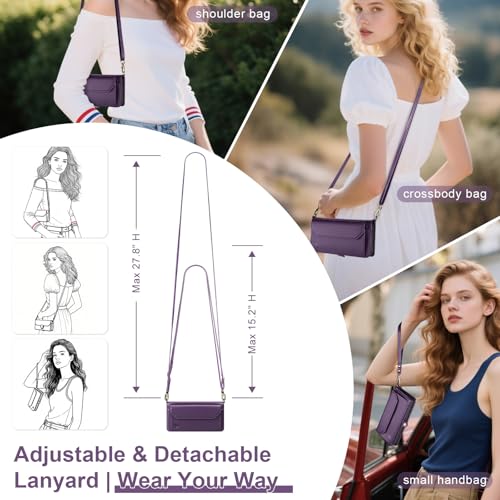 DJBull for iPhone 17 Pro Max 6.9" Wallet Case with Card Holder, Shoulder and Wristlet Straps, Soft PU Leather, Magnetic Snap, Flip Phone Case for Women Men for Apple 17 Pro Max Purple - Image 4