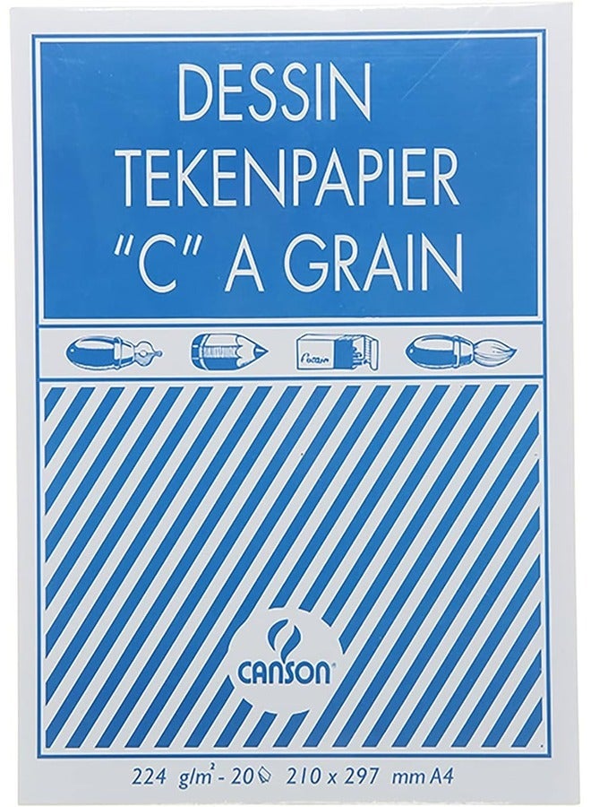 Canson "C" à Grain Drawing Sketch Paper Pad White A4 20 Sheets 224g/m²