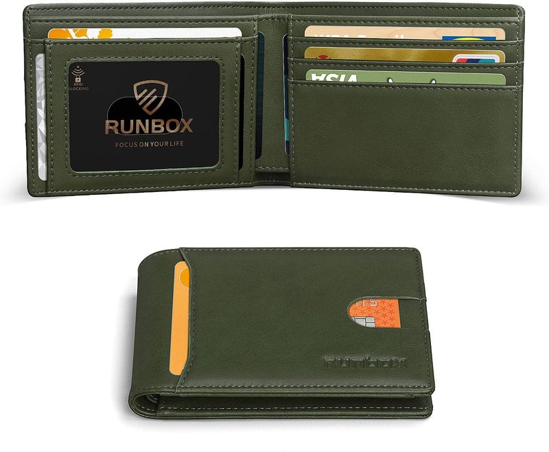 RUNBOX Novelty Wallet for Men Slim 11 Credit Card Holder Slots Leather RFID Blocking Small Thin Men's Wallet Bifold Minimalist Front Pocket Large Capacity Gift Box - Image 1