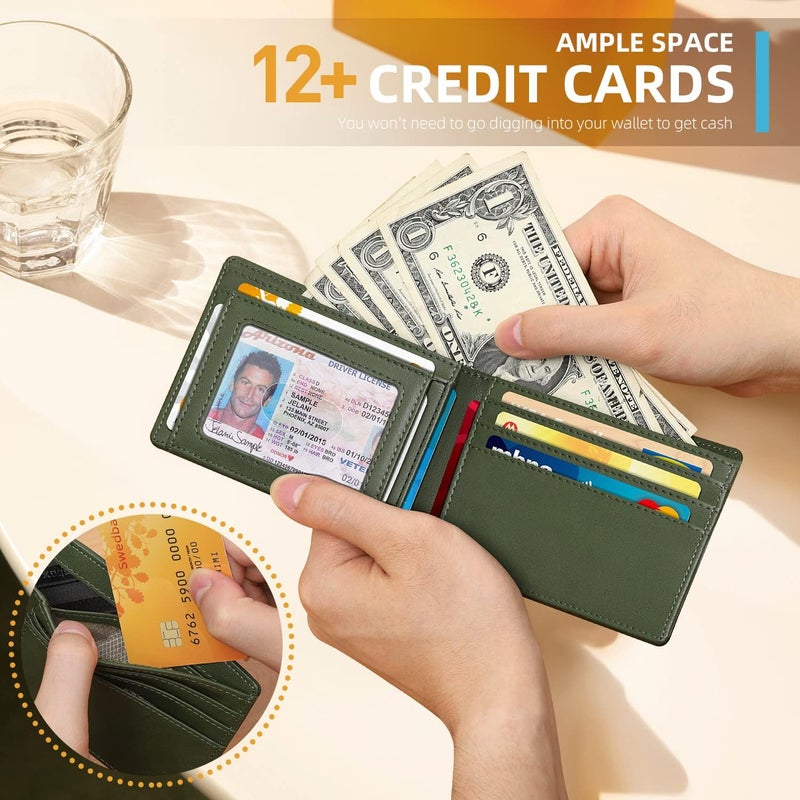 RUNBOX Novelty Wallet for Men Slim 11 Credit Card Holder Slots Leather RFID Blocking Small Thin Men's Wallet Bifold Minimalist Front Pocket Large Capacity Gift Box - Image 2