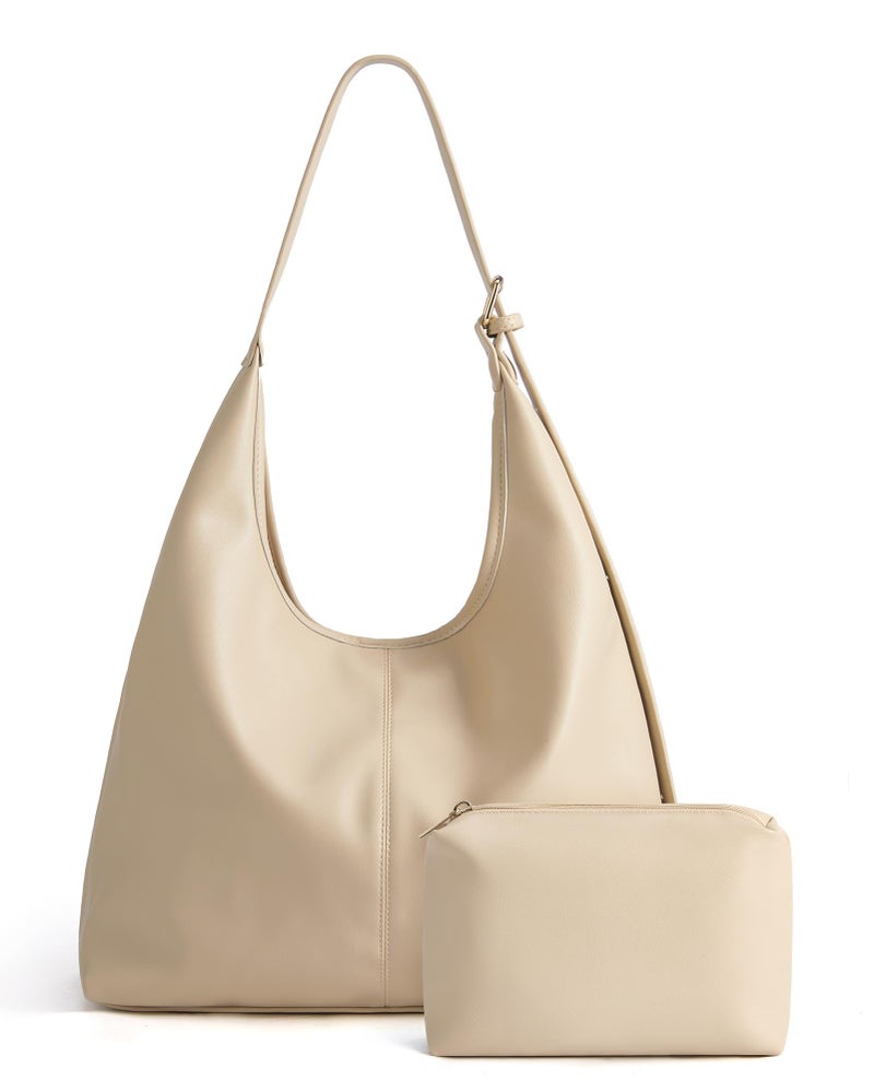 Missnine Hobo Bags Purses for Women, Soft Shoulder bag Vegan Leather Tote Crossbody Purse Ladies Slouchy Handbag with Pouch, Beige - Image 1