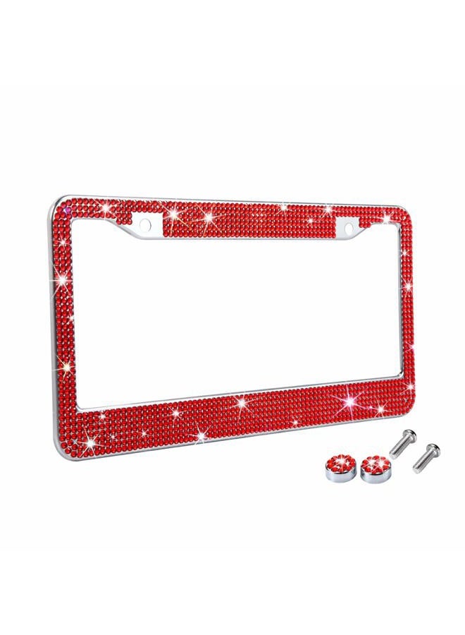 TZARROT Red Bling Rhinestone License Plate Frames for Women, Metal Rust-Proof License Plate Cover Bling Car Accessories for Women Girls - Image 1