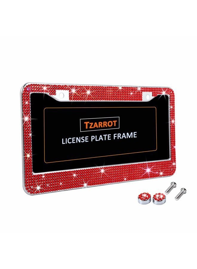 TZARROT Red Bling Rhinestone License Plate Frames for Women, Metal Rust-Proof License Plate Cover Bling Car Accessories for Women Girls - Image 3