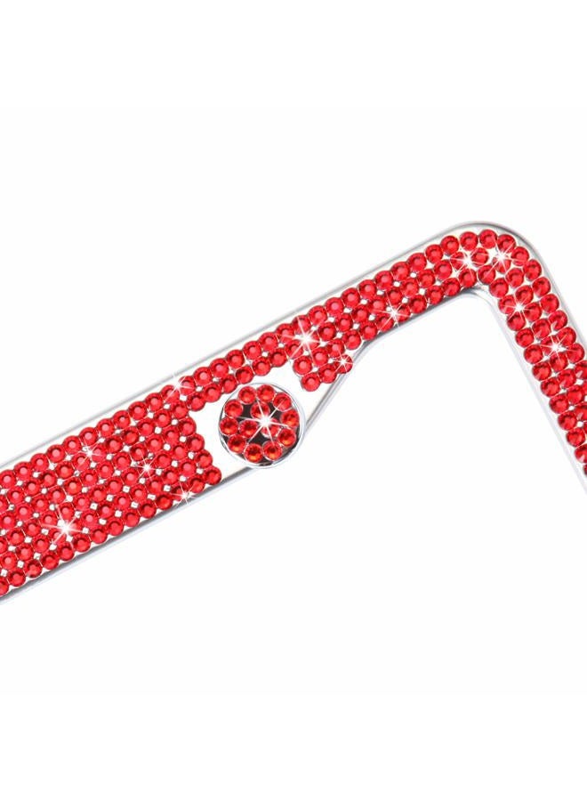 TZARROT Red Bling Rhinestone License Plate Frames for Women, Metal Rust-Proof License Plate Cover Bling Car Accessories for Women Girls - Image 2