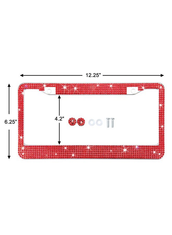 TZARROT Red Bling Rhinestone License Plate Frames for Women, Metal Rust-Proof License Plate Cover Bling Car Accessories for Women Girls - Image 4