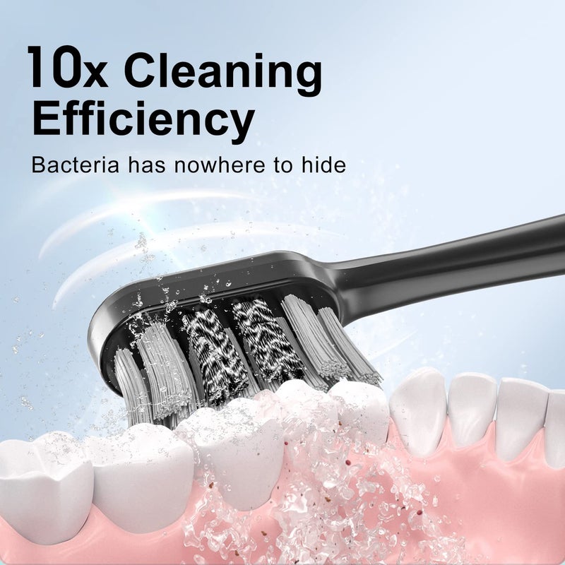 Seago Sonic Electric Battery Toothbrush for Adults and Kids, 3 Brush Heads, with 2 Modes and Waterproof IPX7, Bulid in 2 Mins Timer 24,000 VPM (Black) - Image 2