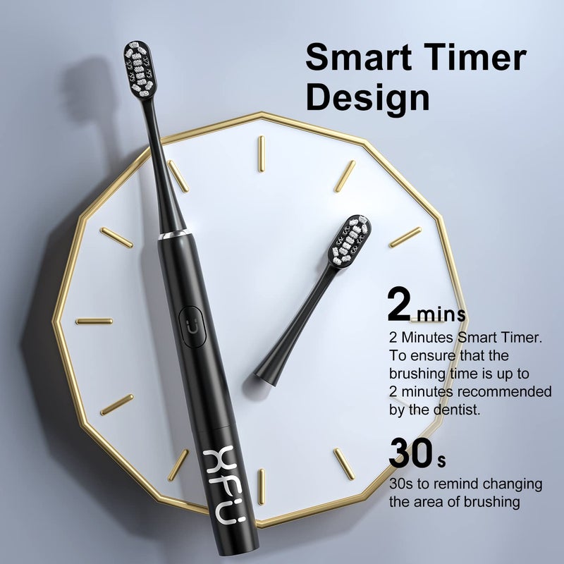 Seago Sonic Electric Battery Toothbrush for Adults and Kids, 3 Brush Heads, with 2 Modes and Waterproof IPX7, Bulid in 2 Mins Timer 24,000 VPM (Black) - Image 5