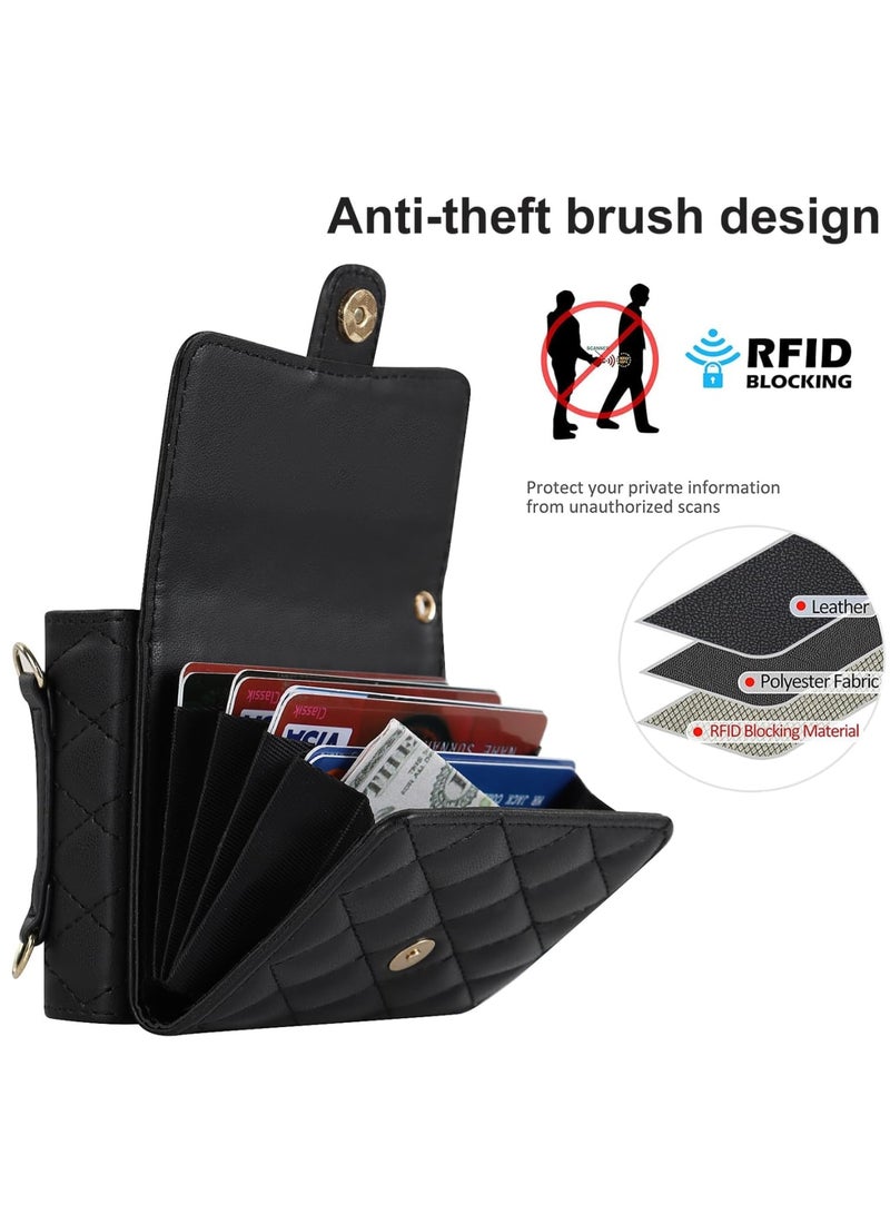 SYOSI Wallet Case for Galaxy Z Flip 5 with Card Holder, Crossbody Wallet Leather Handbag, RFID Blocking Detachable Lanyard Magnetic Flip Case, Compatible with Samsung Galaxy Z Flip 5 5G(Black) - Image 4