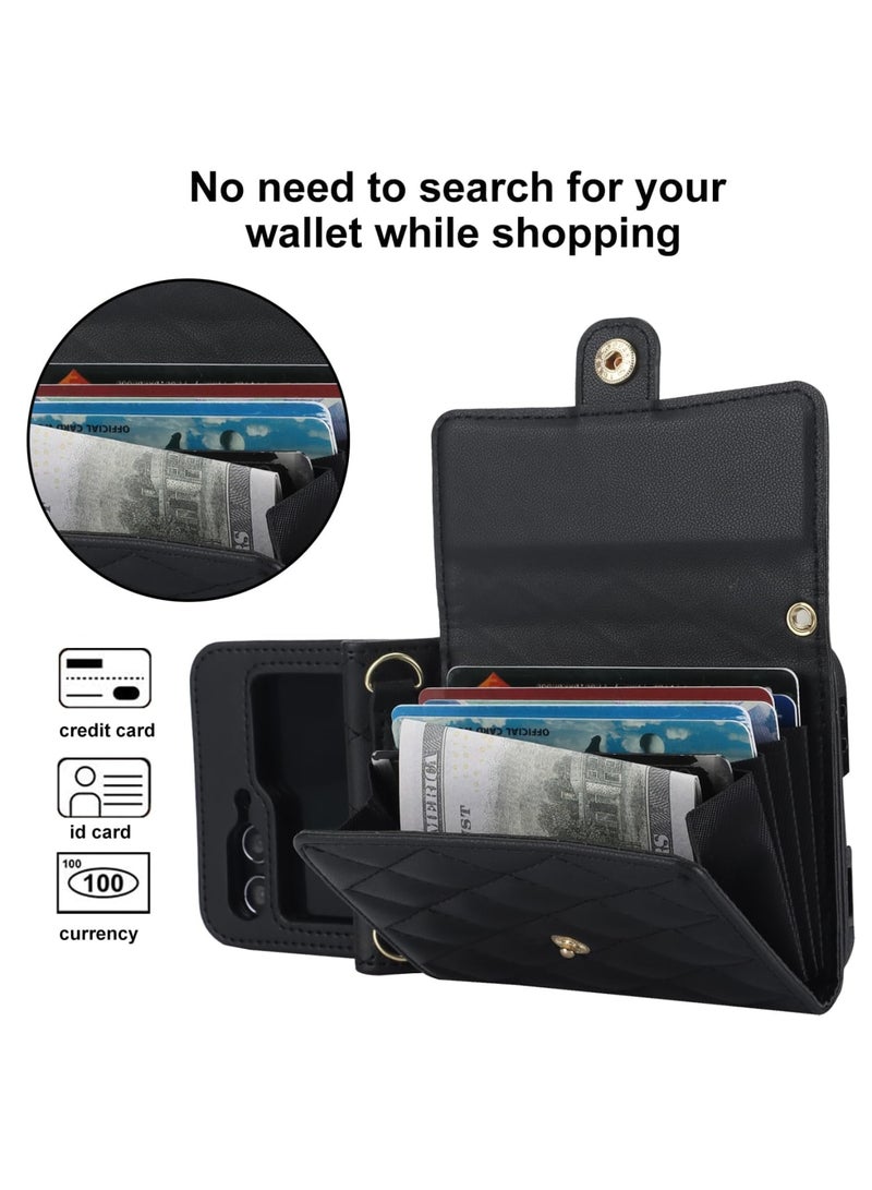 SYOSI Wallet Case for Galaxy Z Flip 5 with Card Holder, Crossbody Wallet Leather Handbag, RFID Blocking Detachable Lanyard Magnetic Flip Case, Compatible with Samsung Galaxy Z Flip 5 5G(Black) - Image 3