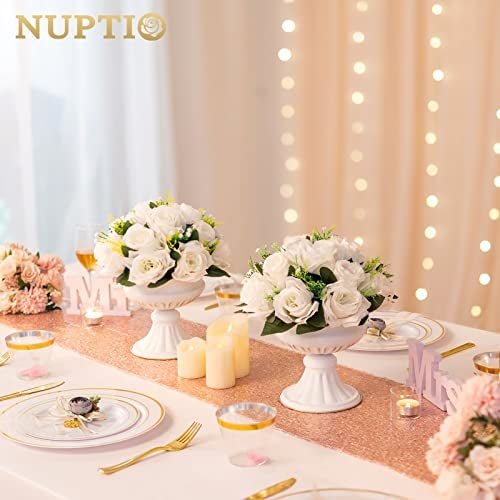 NUPTIO Pcs of 2 Fake Flower Ball Arrangement Bouquet,15 Heads Plastic Roses with Base, Suitable for Our Store's Wedding Centerpiece Flower Rack for Parties Valentine's Day Home Décor - Image 4