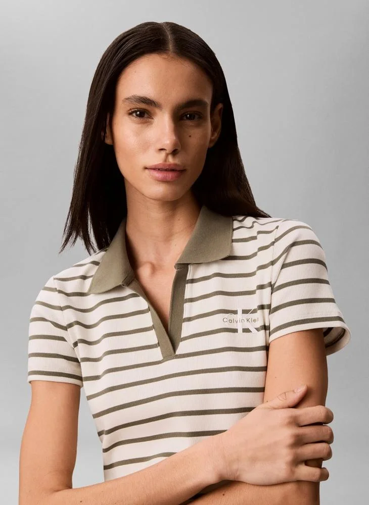 Calvin Klein Jeans  Ribbed Monologo Mini Polo Dress for Women | Best Price UAE