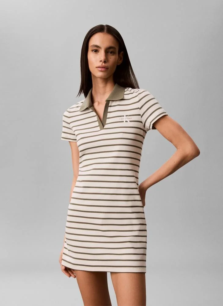 Calvin Klein Jeans  Ribbed Monologo Mini Polo Dress for Women | Best Price UAE