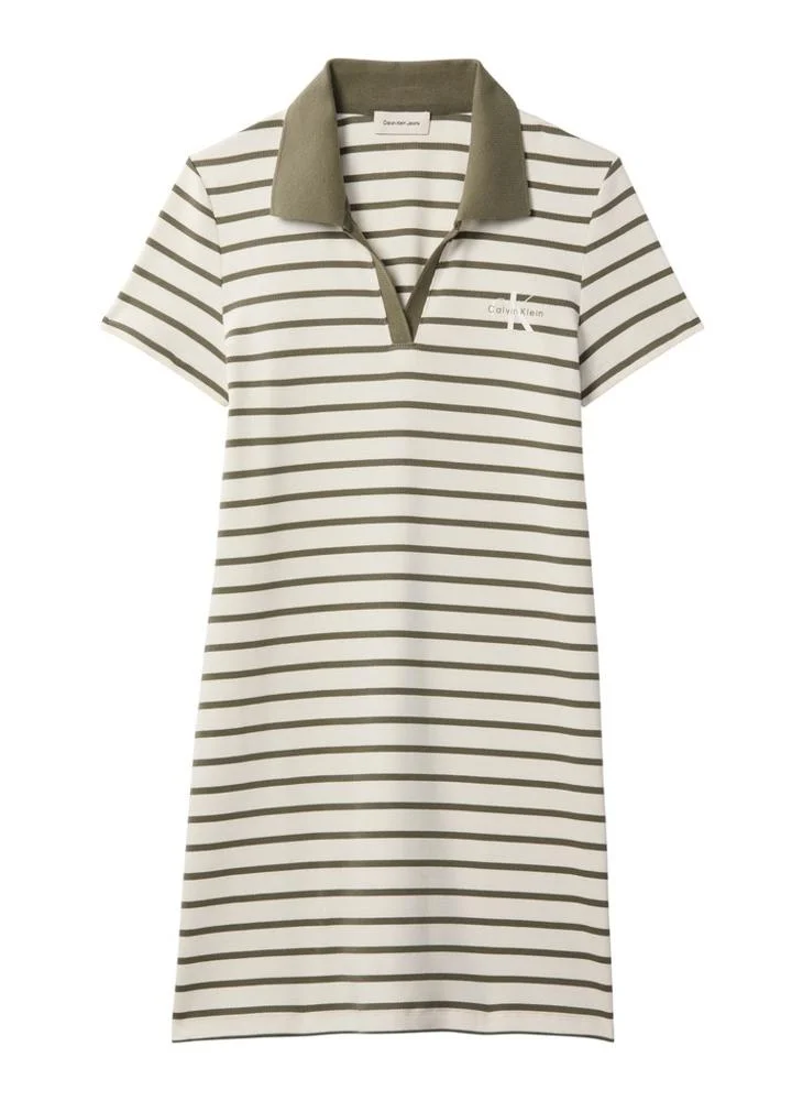 Calvin Klein Jeans  Ribbed Monologo Mini Polo Dress for Women | Best Price UAE