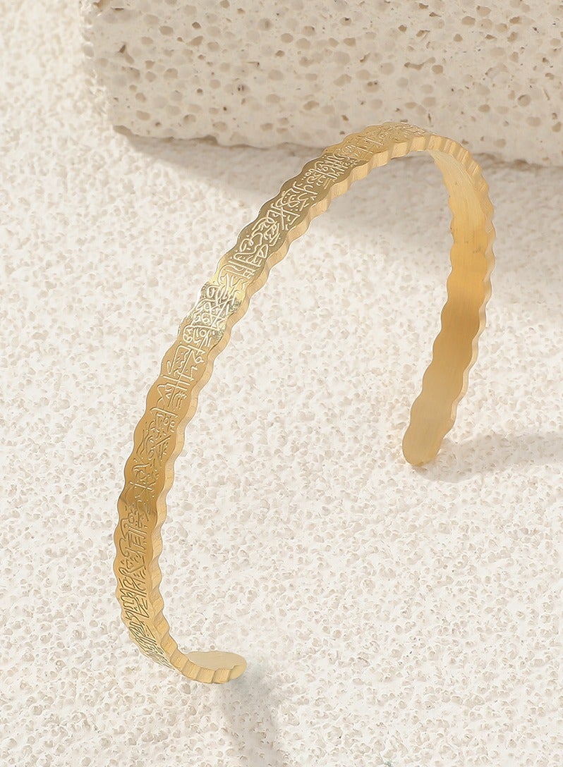 Mark Fairwhale Vintage Stainless Steel Carved C-Shaped Open Men's And Women's Bracelet  - Image 1