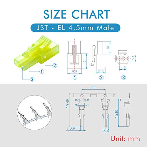 CQRobot JST EL 4.5 mm Pitch 2-Pin Electronic Connector IC Male Plugs, Female Sockets Housing and Male/Female T-Shaped Crimp Terminal Kit. 50 Sets/300 Pieces Wire-Wire Adapter Cable Assembly. - Image 5