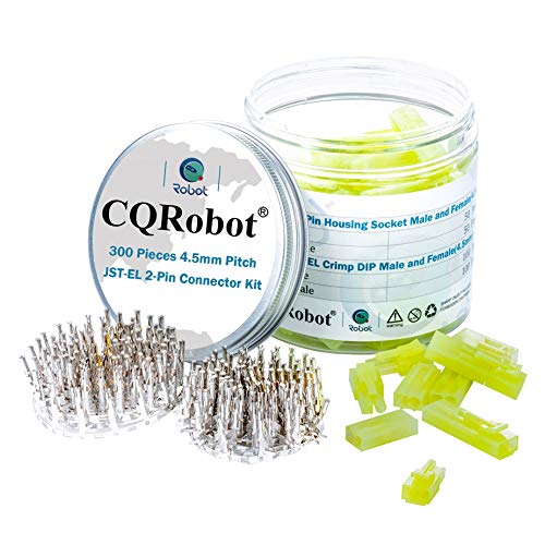 CQRobot JST EL 4.5 mm Pitch 2-Pin Electronic Connector IC Male Plugs, Female Sockets Housing and Male/Female T-Shaped Crimp Terminal Kit. 50 Sets/300 Pieces Wire-Wire Adapter Cable Assembly. - Image 1