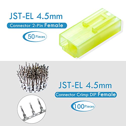 CQRobot JST EL 4.5 mm Pitch 2-Pin Electronic Connector IC Male Plugs, Female Sockets Housing and Male/Female T-Shaped Crimp Terminal Kit. 50 Sets/300 Pieces Wire-Wire Adapter Cable Assembly. - Image 2