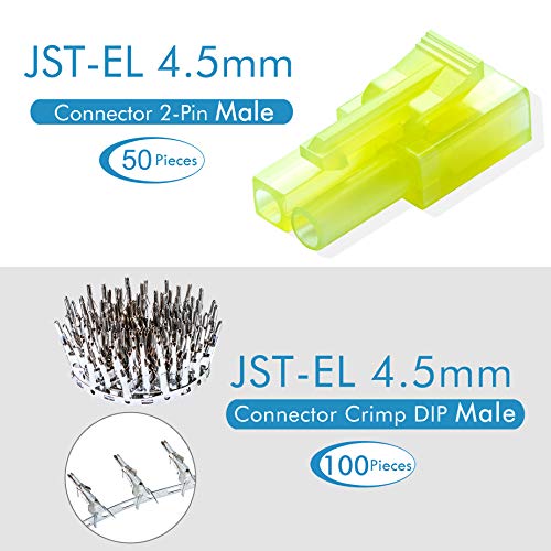 CQRobot JST EL 4.5 mm Pitch 2-Pin Electronic Connector IC Male Plugs, Female Sockets Housing and Male/Female T-Shaped Crimp Terminal Kit. 50 Sets/300 Pieces Wire-Wire Adapter Cable Assembly. - Image 4