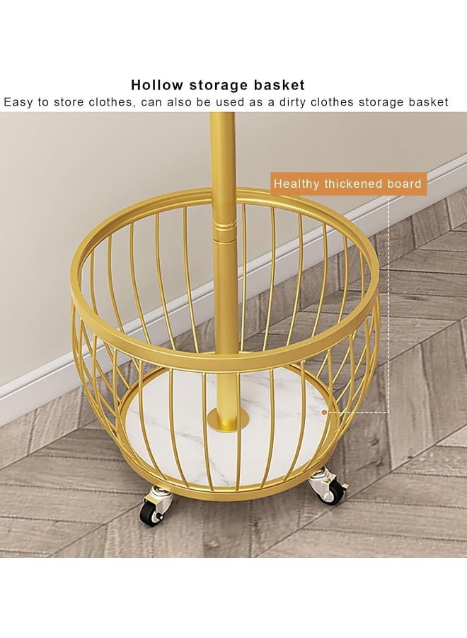 Generic Coat Rack with Storage Basket, Coat Stand Freestanding with 4 Hooks, Metal Coat Tree with Brake Wheels for Entryway, Hallway, Bedroom, Living Room  - Image 5