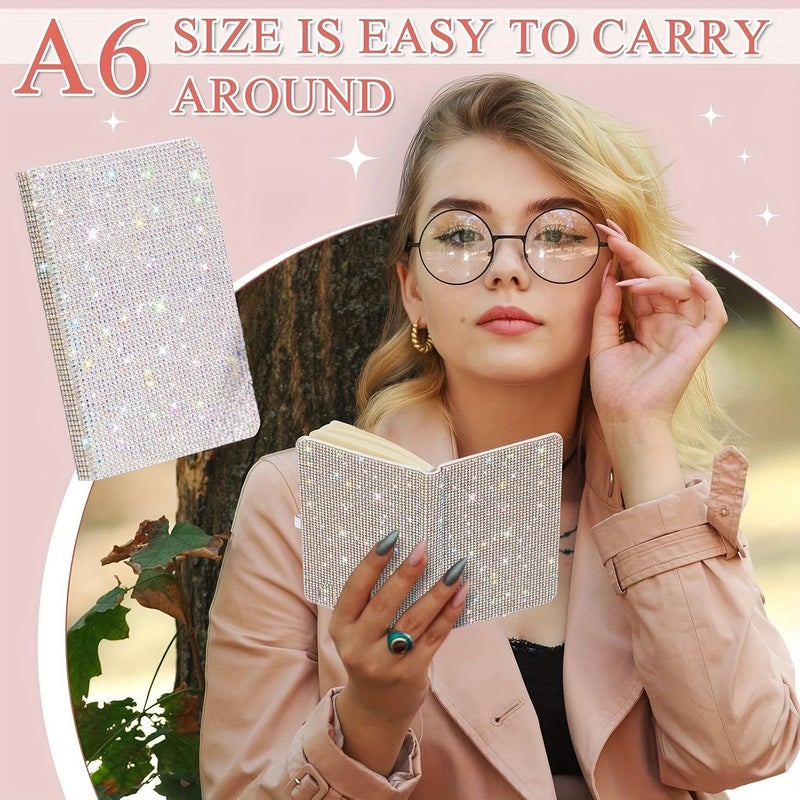 مذكرة AB Color Sparkling Rhinestone بتصميم A6، ورق لامع مع غلاف صلب لامع يحتوي على أحجار كريمة متعددة الألوان - Image 5