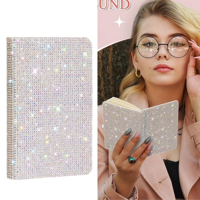 مذكرة AB Color Sparkling Rhinestone بتصميم A6، ورق لامع مع غلاف صلب لامع يحتوي على أحجار كريمة متعددة الألوان - Image 1