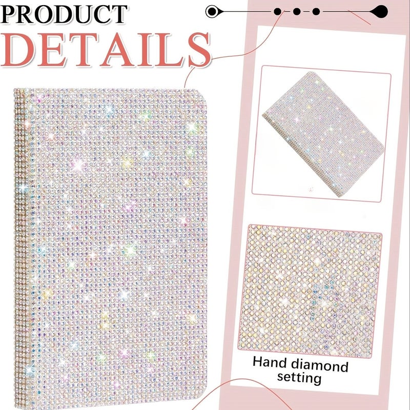 مذكرة AB Color Sparkling Rhinestone بتصميم A6، ورق لامع مع غلاف صلب لامع يحتوي على أحجار كريمة متعددة الألوان - Image 3