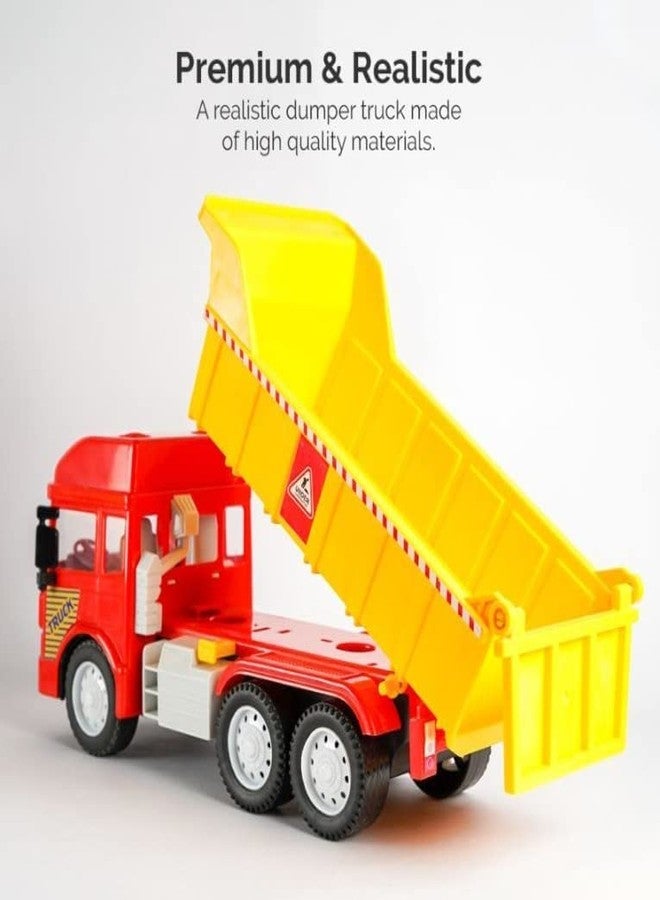 Space Enterprises Friction Powered Dump Truck Lift Up The Bucket with Lights and Sounds Push and Go Dumper Construction Toy for Boys and Girls - Image 4