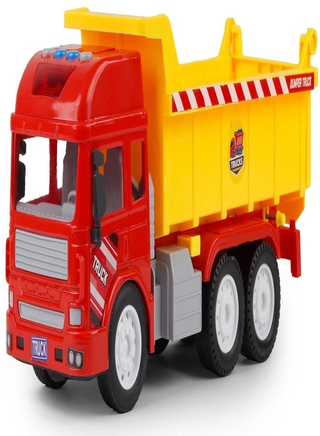 Space Enterprises Friction Powered Dump Truck Lift Up The Bucket with Lights and Sounds Push and Go Dumper Construction Toy for Boys and Girls - Image 1